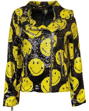 Any Old Iron Smiley Reversible Sequin Moto Jacket - Yellow