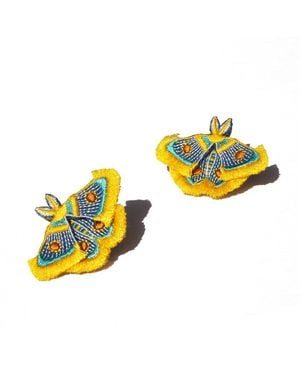 Nana Watanabe Moth Winged Embroidered Earrings - Yellow