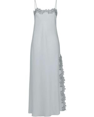 Avenue 8 Lace Detailed Straight Neck Midi Dress With Slit - Gray