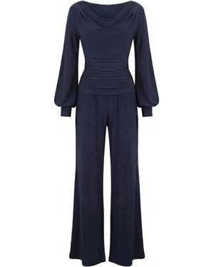 Atom Label Indium Jumpsuit With Bell Sleeve - Blue