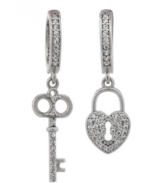 Ebru Jewelry My Heart Is Yours Key & Heart Lock Diamond Earrings - Metallic