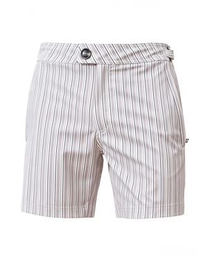Vayla Neutrals Long Length Mocha & Stripe Swim Shorts - Blue