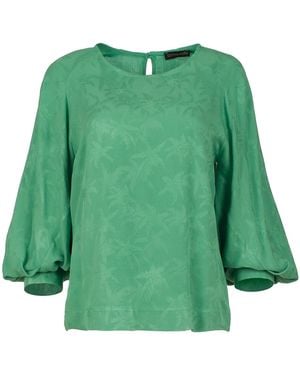 Conquista Jacquard Top With Bishop Sleeves - Green