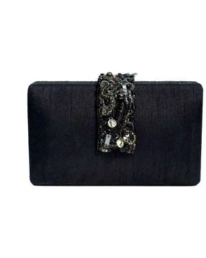 Simitri Orchid Beaded Fringe Clutch - Black