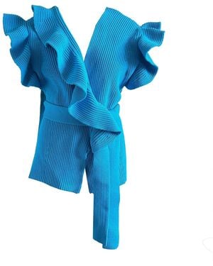Arto. Drama Queen Ruffles Knitted Vest Jacket - Blue