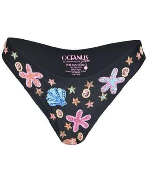Oceanus Marissa Hand Embroidered Luxe Bikini Bottom - Black