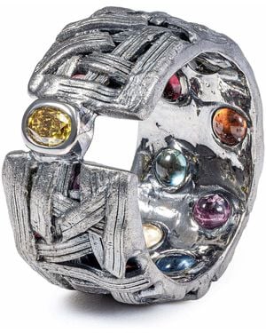 German Kabirski Psyche Singular Egoist Ring With Golden Diamond And Hidden Mixed Colour Sapphires - Metallic