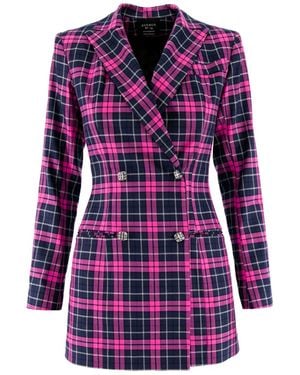 AVENUE No.29 Double Breasted Checked Blazer - Purple