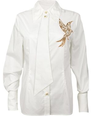 Laines London Laines Couture Tie Shirt With Embellished Bird Of Paradise - White