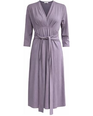 Conquista Elegant Wrap-Style Midi Dress With Tie Waist - Purple