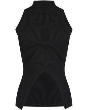 AMAANALUX High Neck Twisted Cut Out Top - Black
