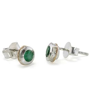 Isla Silver Handmade Sterling Emerald Stud Earrings - Green