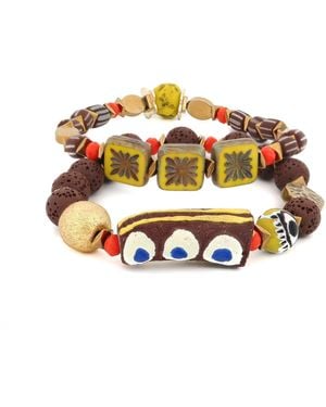Ebru Jewelry Grounded Spirit Evil Eye Bracelet Duo - Metallic