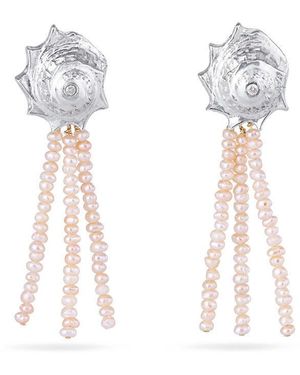 Arianne Delaney Sterling Astra Shell & Pearls Dangle & Drop Earrings - White