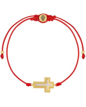 Karma and Luck Faithful Abundance Cross Mother Of Pearl String Bracelet - Red