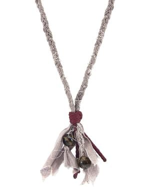 Anchor and Crew Tigers Eye Marcus, Stone & Braided Cotton Voile Skinny Necklace X Wrap Bracelet - Metallic