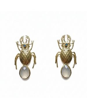Silver & Elegant Co. The Rose Quartz Scarab Earrings - Metallic