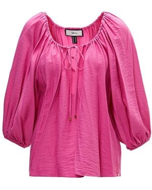 Nissa Puff-Sleeve Viscose Top - Pink