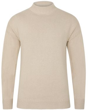 Paul James Knitwear Neutrals Midweight Cotton Linen Sark Mock Neck Gansey Jumper - Natural