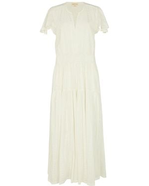 Raffya Candice Flutter Sleeve Jacquard Maxi Dress - White