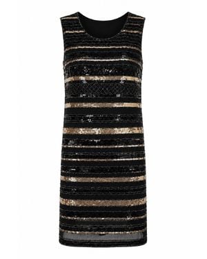 Conquista Midnight Stripe Sequin Shift Dress - Black