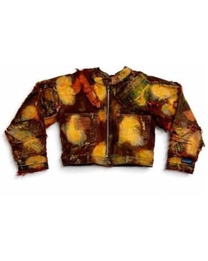 Zasta Studio Wearable Ruins Shredded Denim Crop Jacket - Brown