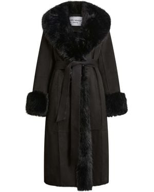 James Lakeland Faux Fur Cuff Belted Coat - Black