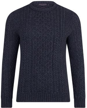 Paul James Knitwear Fisherman's British Wool Johnson Cable Jumper - Blue