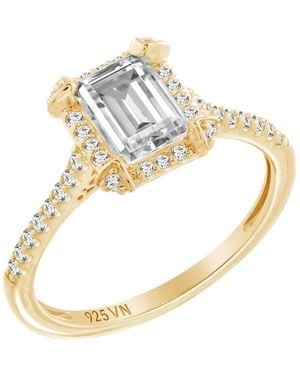 Diamonbliss Embellished With Swarovski Plated Emerald Cut Halo Ring, One And Half Carats - Metallic