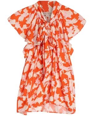 Niza Zia Blouse With Bow And Ruffles - Orange