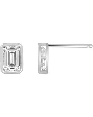 Diamonbliss Plated Emerald Cut Solitaire Stud Earrings Embellished With Swarovski, Half Carat - White