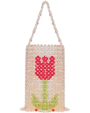 Tillie Beads Bloom Tulip Beaded Bucket Bag - Red