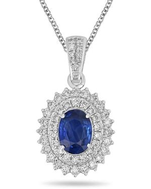 Artisan Sapphire & Diamond Designer Oval Pendant - Blue