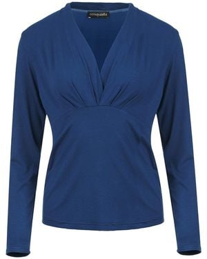 Conquista Long Sleeve Faux Wrap Top - Blue