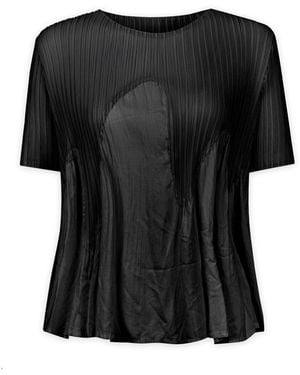 Wild Cosmos Miuna Wave Plissé Top - Black