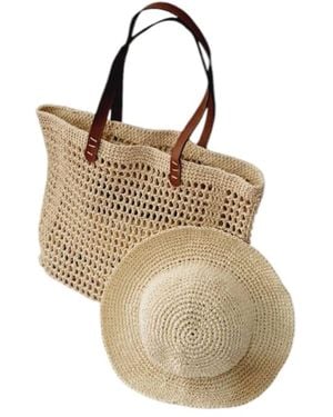 Springmoonatelier Neutrals Summer Breeze Raffia Tote And Sun Hat Set - Metallic