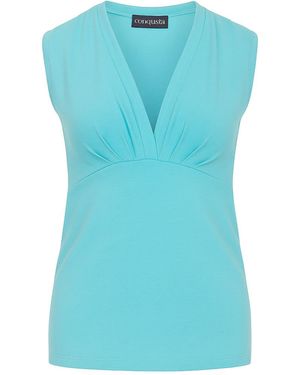 Conquista Aqua Sleeveless V-Neck Jersey Top – Stretch Cotton-Blend Fabric - Blue