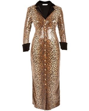 Marteya Roxi Leopard Print Sequin Maxi Dress With Velvet Trim - Natural