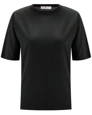 Peraluna Trine O-Neck Fine Knit Merino Wool T-Shirt - Black