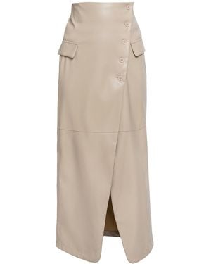 Ats the Label Neutrals Beatrix Creme Faux Leather Midi Skirt - Natural