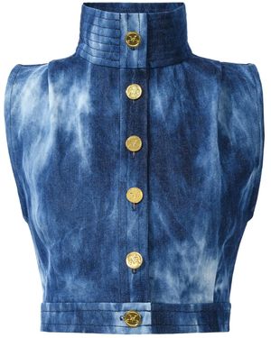 Kargede Cropped Denim Vest - Blue