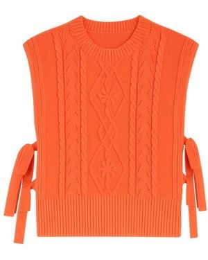 Yumi' Flower Cable Knit Tie Side Pullover - Orange