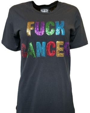 Any Old Iron Fuck Cancer Sequin T-Shirt - Blue