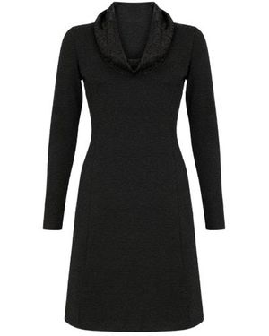 Conquista Drape Neck Stretch Jersey Dress With Lace Detail - Black