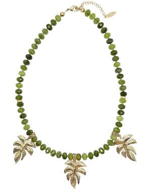 Farra Jade With Leaves Pendant Statement Necklace - Green