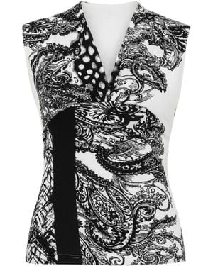 Conquista Elegant & Sleeveless Print Top - Black