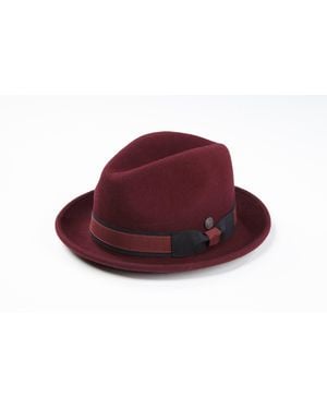 Dasmarca Hats Robin Burgundy Wool Felt Two Tone Trilby Fedora Hat - Red