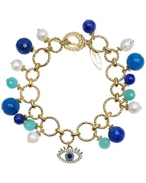 Farra Lapis Lazuli Amazonite And Pearl Turkish Evil Eye Charm Bracelet - Blue