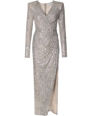 AGGI by HALEWSKI Neutrals Scarlet Champagne Sequined Maxi Dress With Long Sleeves - Grey