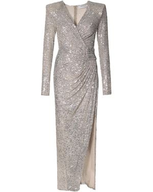 AGGI by HALEWSKI Neutrals Scarlet Champagne Sequined Maxi Dress With Long Sleeves - Gray